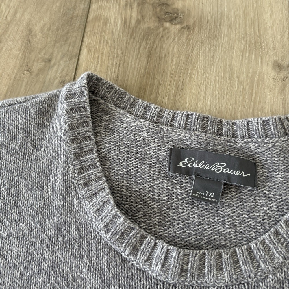 Eddie Bauer Sweater Mens XLT Gray Solid Cotton Crewneck Knit Pullover Casual - Picture 5 of 7